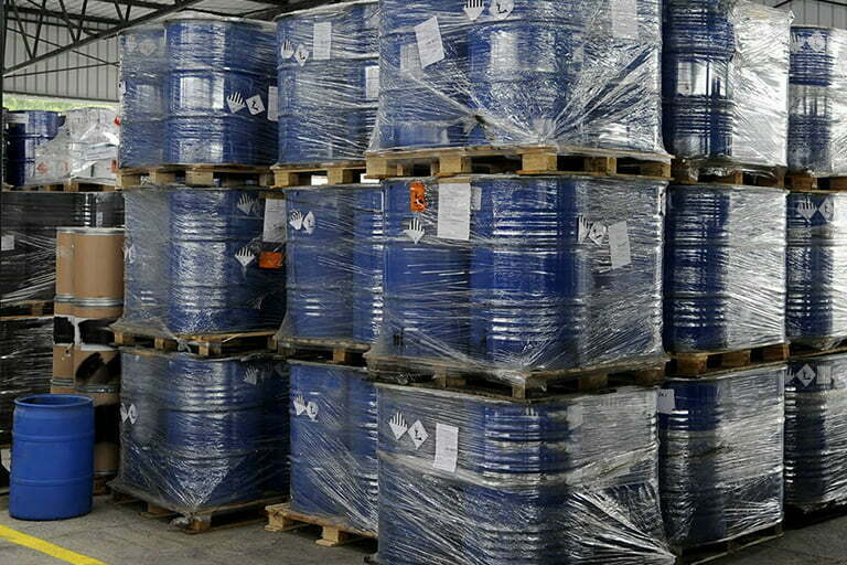 Industrial barrels prepared for disposal